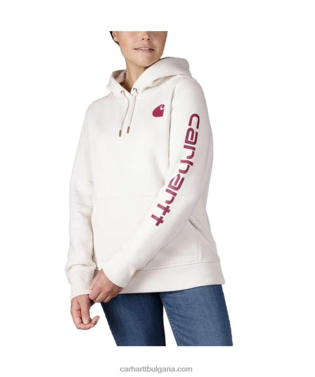 XD68N211 Жени суичър със средна кройка със спокойна кройка с графичен ръкав с лого пепел роза Carhartt