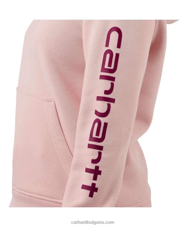 XD68N211 Жени суичър със средна кройка със спокойна кройка с графичен ръкав с лого пепел роза Carhartt