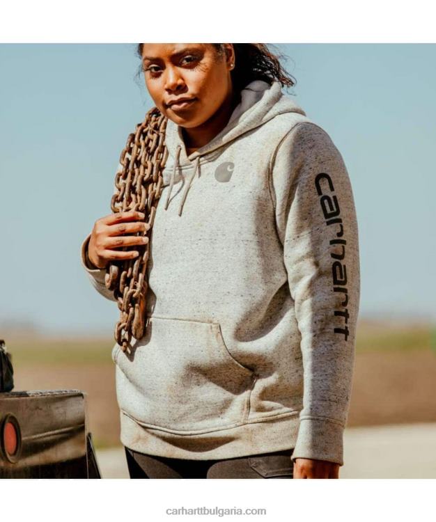 XD68N211 Жени суичър със средна кройка със спокойна кройка с графичен ръкав с лого пепел роза Carhartt