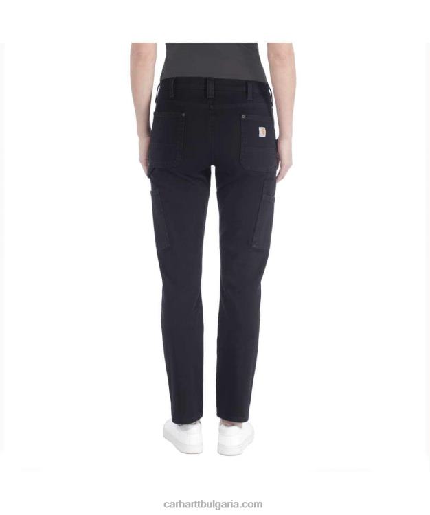 XD68N202 Жени здрав гъвкав работен панталон със спокойна кройка от кепър с двойна предна част черен Carhartt