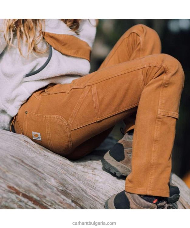 XD68N202 Жени здрав гъвкав работен панталон със спокойна кройка от кепър с двойна предна част черен Carhartt