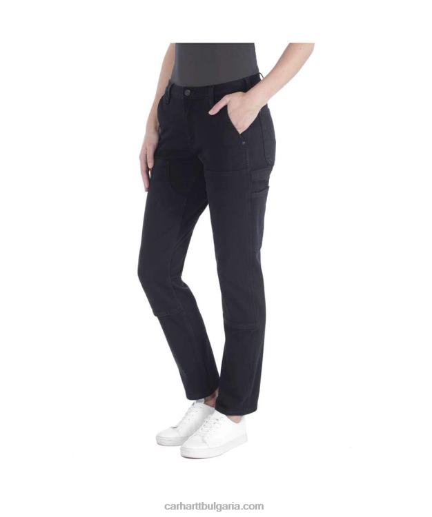 XD68N202 Жени здрав гъвкав работен панталон със спокойна кройка от кепър с двойна предна част черен Carhartt
