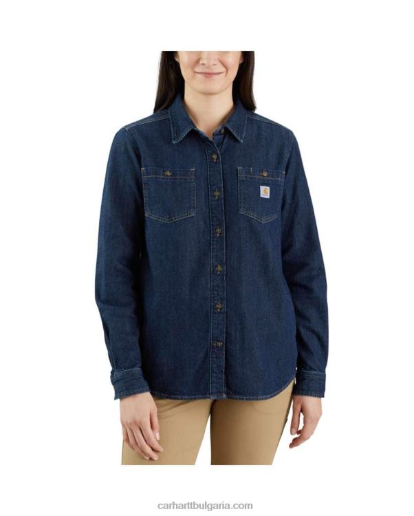 XD68N247 Жени спокойна дънкова риза със среден размер с дълъг ръкав цион Carhartt