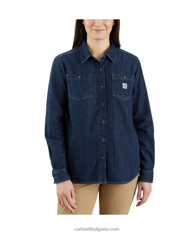 XD68N247 Жени спокойна дънкова риза със среден размер с дълъг ръкав цион Carhartt