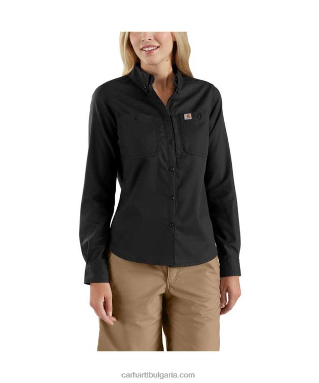 XD68N250 Жени здрава професионална серия спокойна платнена работна риза с дълъг ръкав черен Carhartt