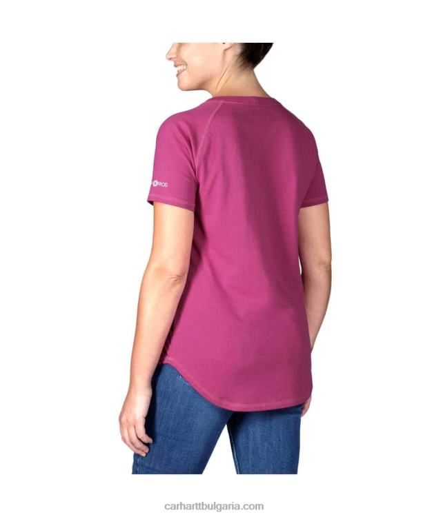 XD68N224 Жени принудително спокойна тениска със среден размер с къс ръкав и джоб магента ахат Carhartt