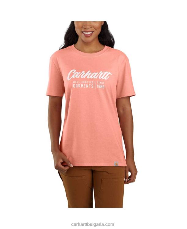 XD68N227 Жени широка тениска с къси ръкави и изработени графични изображения босилек хедър Carhartt