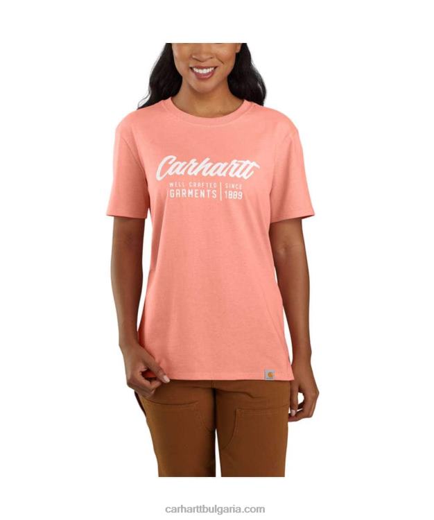 XD68N227 Жени широка тениска с къси ръкави и изработени графични изображения босилек хедър Carhartt