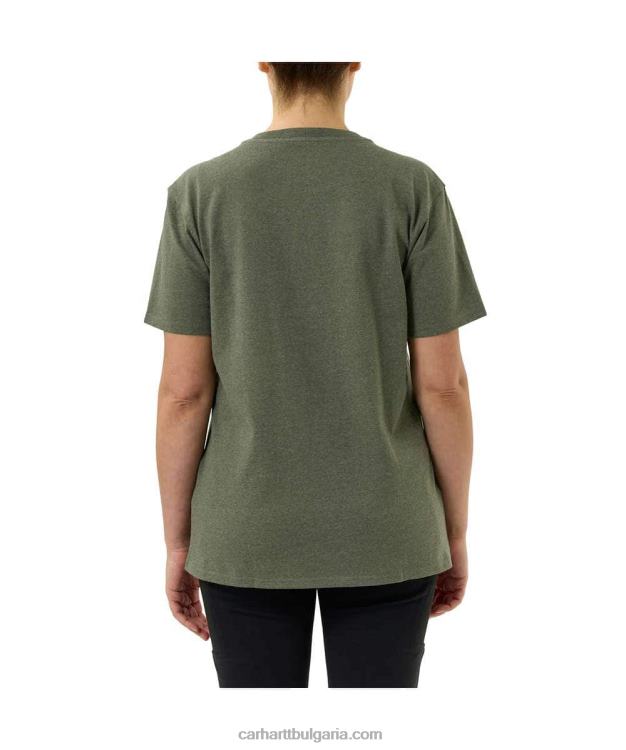 XD68N227 Жени широка тениска с къси ръкави и изработени графични изображения босилек хедър Carhartt