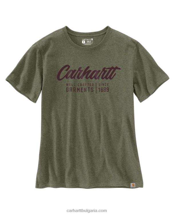 XD68N227 Жени широка тениска с къси ръкави и изработени графични изображения босилек хедър Carhartt