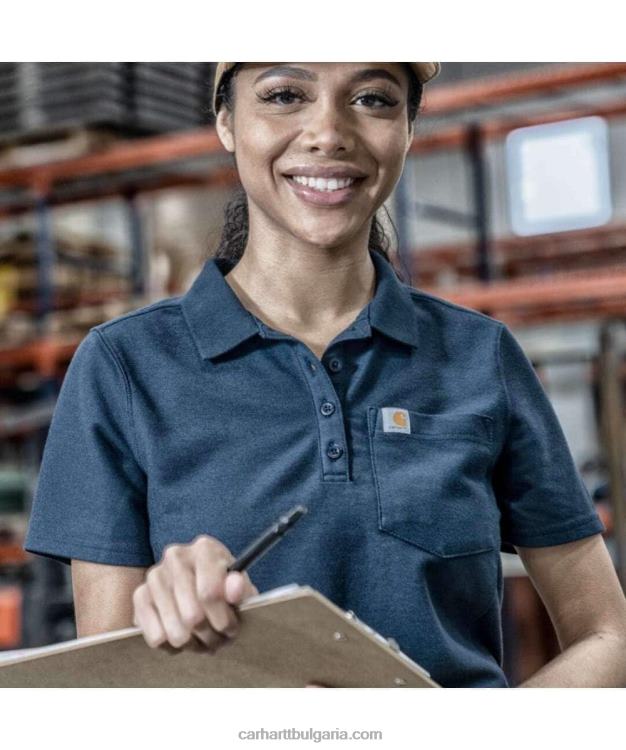 XD68N228 Жени w джобно поло с къс ръкав със спокойна кройка военноморски флот Carhartt
