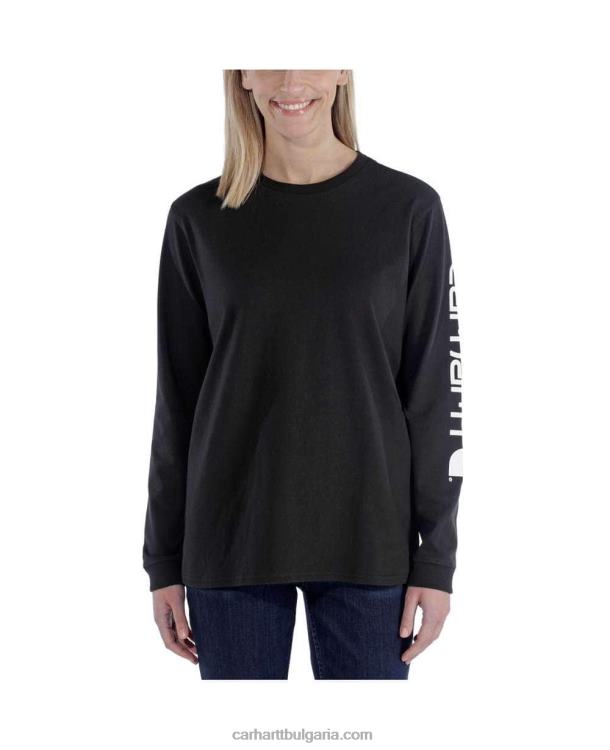 XD68N230 Жени свободна кройка тежка тениска с дълъг ръкав с лого и графичен ръкав пепел роза Carhartt