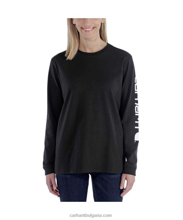 XD68N230 Жени свободна кройка тежка тениска с дълъг ръкав с лого и графичен ръкав пепел роза Carhartt