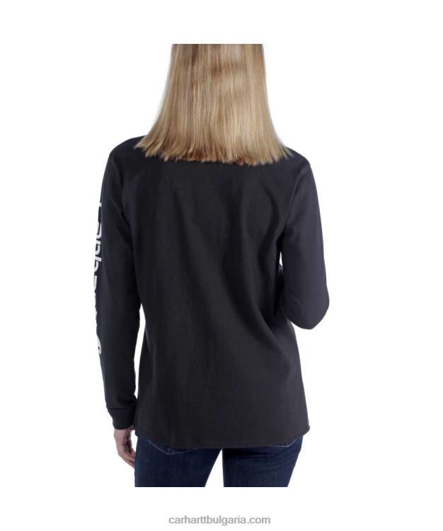 XD68N230 Жени свободна кройка тежка тениска с дълъг ръкав с лого и графичен ръкав пепел роза Carhartt