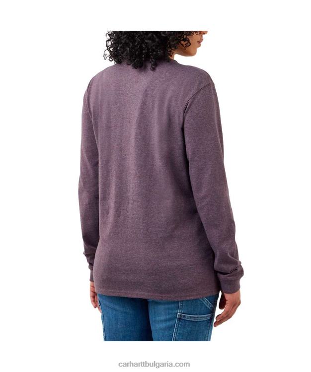 XD68N230 Жени свободна кройка тежка тениска с дълъг ръкав с лого и графичен ръкав пепел роза Carhartt