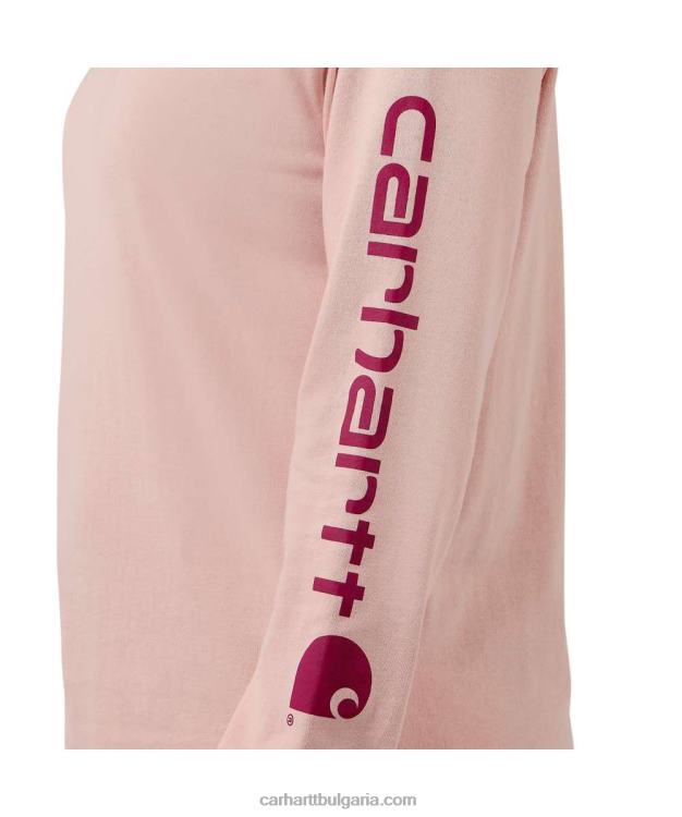 XD68N230 Жени свободна кройка тежка тениска с дълъг ръкав с лого и графичен ръкав пепел роза Carhartt