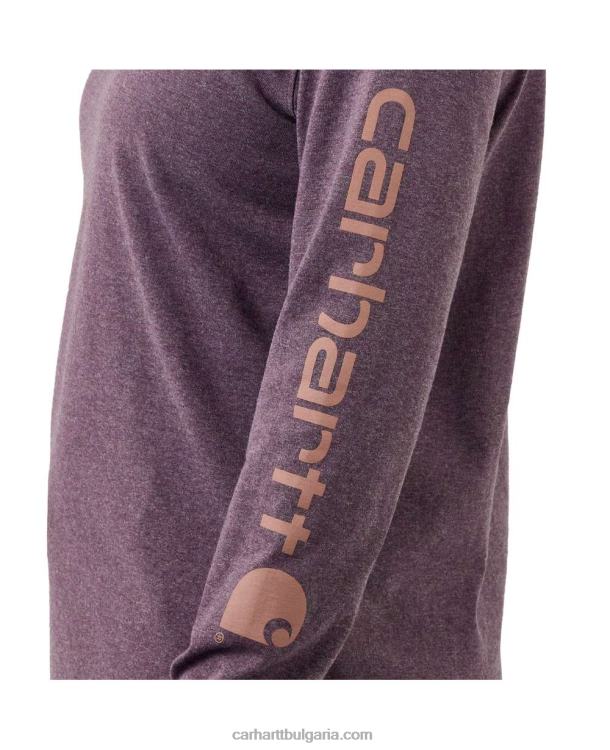 XD68N230 Жени свободна кройка тежка тениска с дълъг ръкав с лого и графичен ръкав пепел роза Carhartt