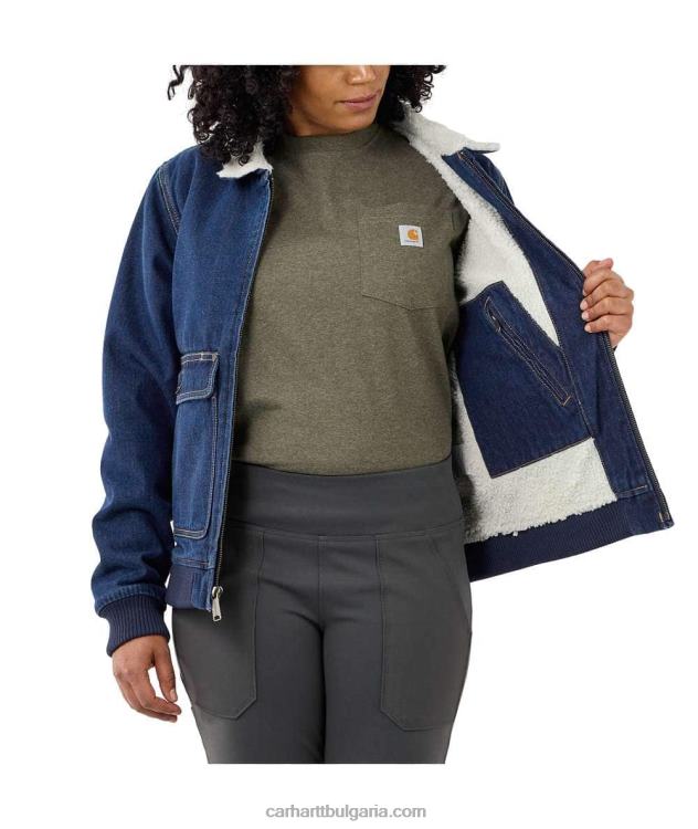 XD68N187 Жени здрав, гъвкав дънково яке с подплата от шерпа бук Carhartt