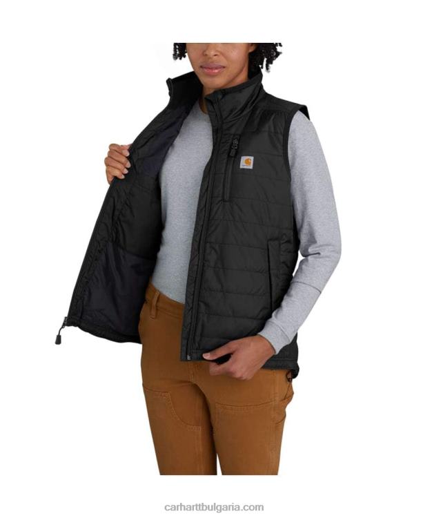 XD68N221 Жени защитна от дъжд найлонова изолирана жилетка с фалшиво деколте черен Carhartt