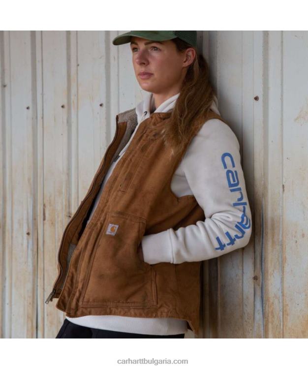 XD68N222 Жени спокойна жилетка с макет на врата, подплатена с патешка шерпа carhartt кафяво Carhartt