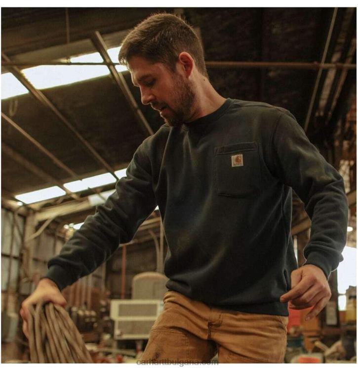 XD68N35 мъже суитшърт със средна кройка и джоб с кръгло деколте черен Carhartt