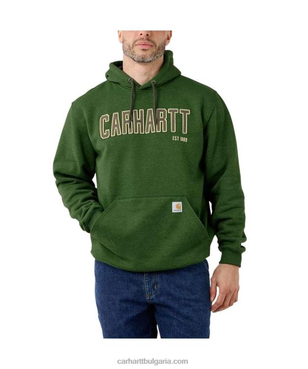 XD68N42 мъже суитшърт със средно тегло от филц с графично лого със свободна кройка arborvitae хедър Carhartt