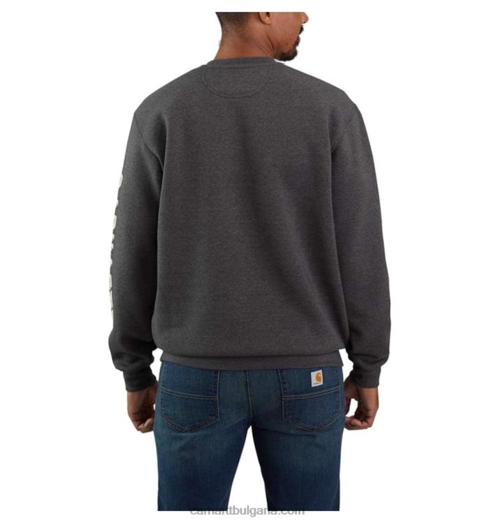 XD68N49 мъже суитшърт със свободна кройка с кръгло деколте и ръкав с графики карбон хедър Carhartt
