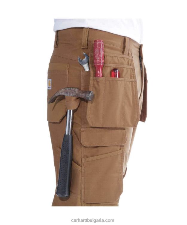 XD68N62 мъже стоманен здрав гъвкав работен панталон с двойна предна част и много джобове черен Carhartt