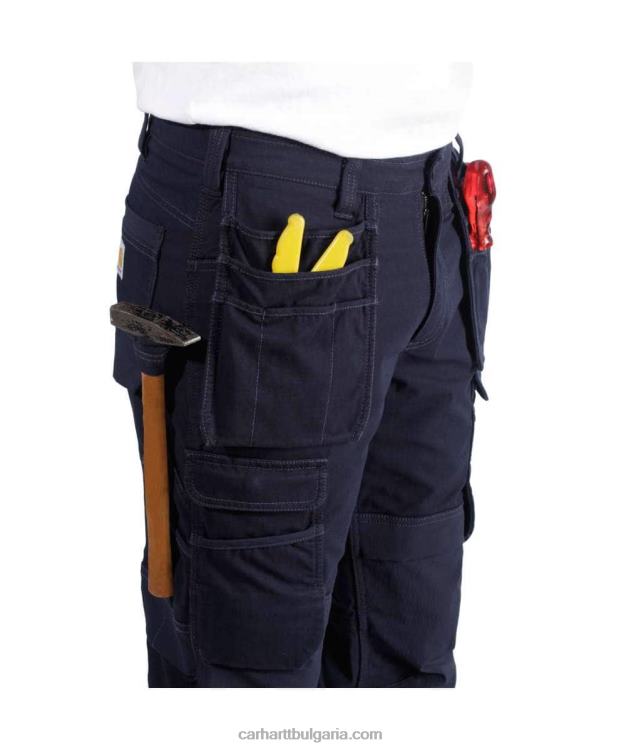 XD68N62 мъже стоманен здрав гъвкав работен панталон с двойна предна част и много джобове черен Carhartt