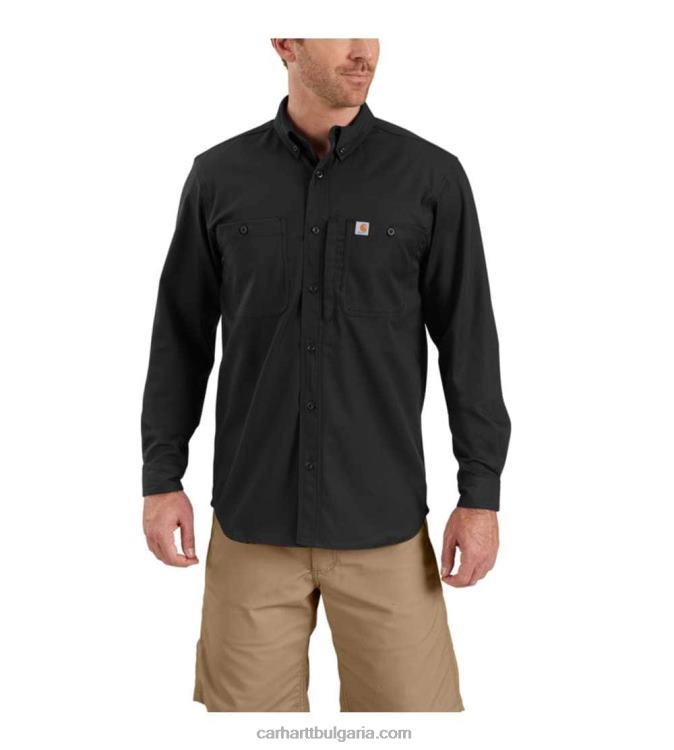 XD68N114 мъже здрава професионална серия спокойна платнена работна риза с дълъг ръкав черен Carhartt