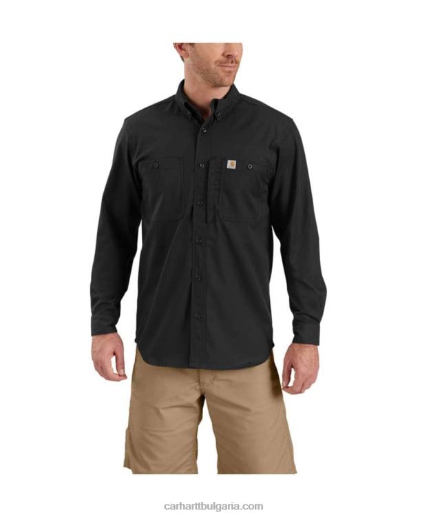 XD68N114 мъже здрава професионална серия спокойна платнена работна риза с дълъг ръкав черен Carhartt