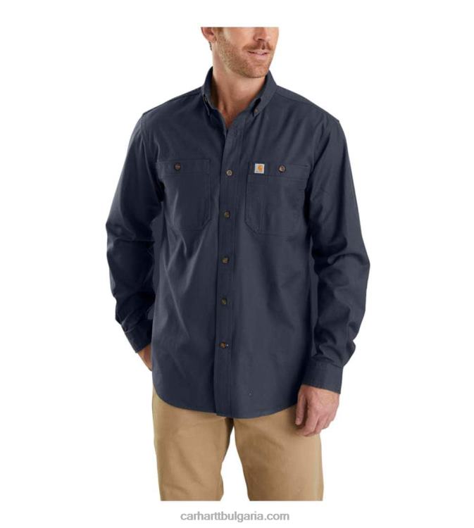 XD68N115 мъже здрава гъвкава платнена риза с дълъг ръкав със спокойна кройка тъмно каки Carhartt