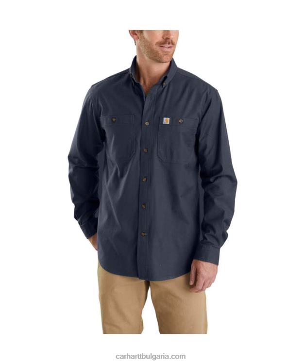 XD68N115 мъже здрава гъвкава платнена риза с дълъг ръкав със спокойна кройка тъмно каки Carhartt