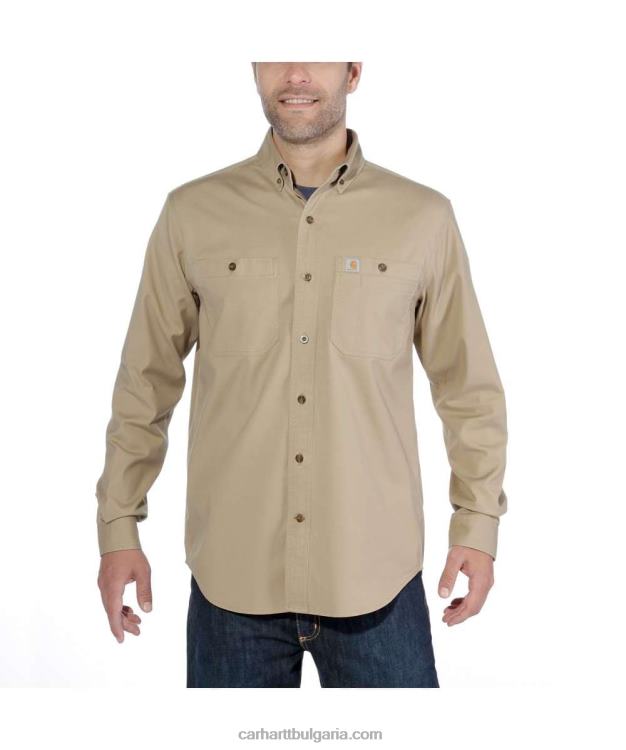 XD68N115 мъже здрава гъвкава платнена риза с дълъг ръкав със спокойна кройка тъмно каки Carhartt