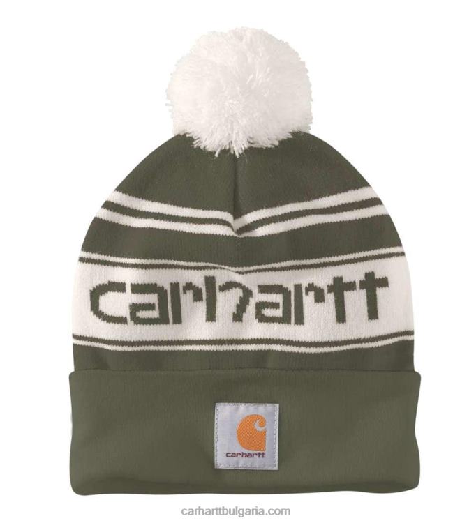XD68N101 мъже плетена шапка с лого с маншети и помпон arborvitae Carhartt