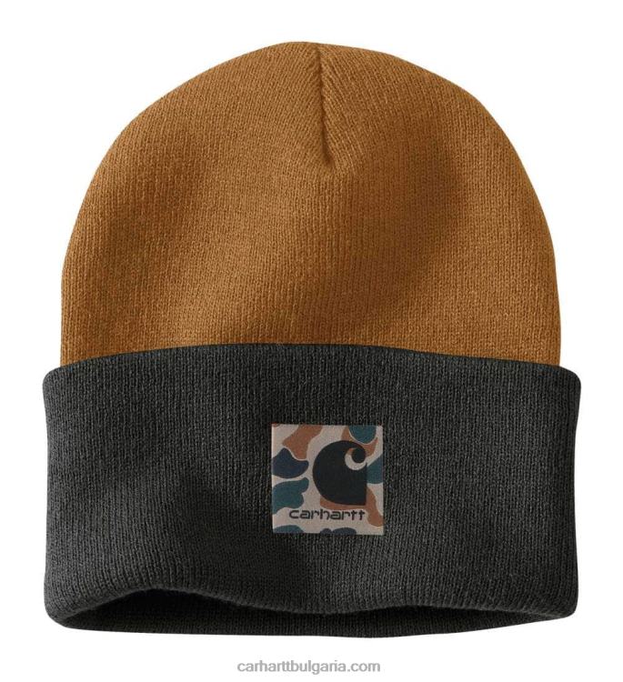 XD68N96 мъже плетена камуфлажна шапка carhartt кафяво Carhartt