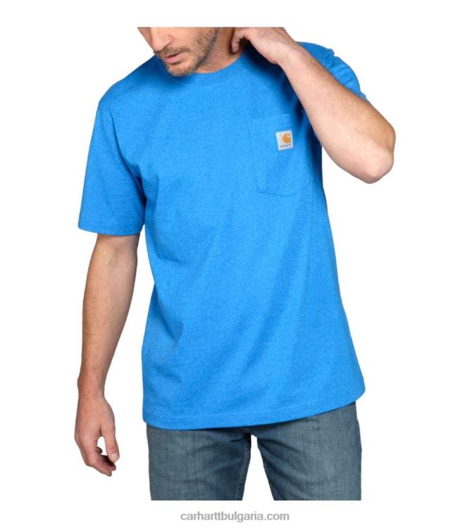 XD68N116 мъже спокойна тежка тениска с къс ръкав k87 с джоб алпийски син хедър Carhartt