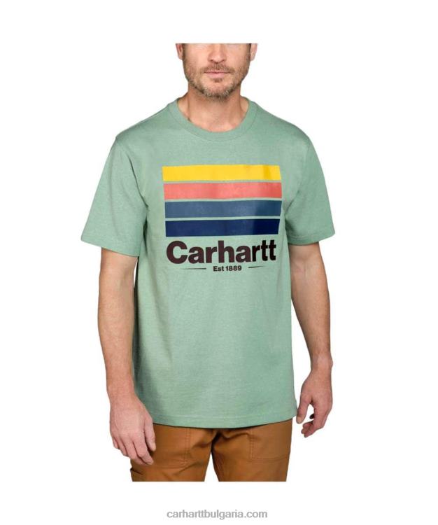 XD68N120 мъже спокойна тежка тениска с къс ръкав с графики нефритен хедър Carhartt
