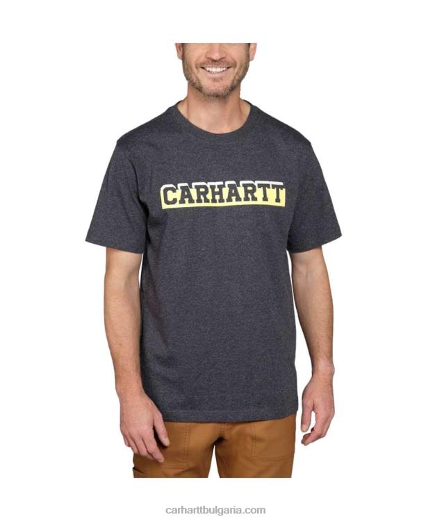 XD68N122 мъже спокойна тежка тениска с къс ръкав и графично лого карбон хедър Carhartt