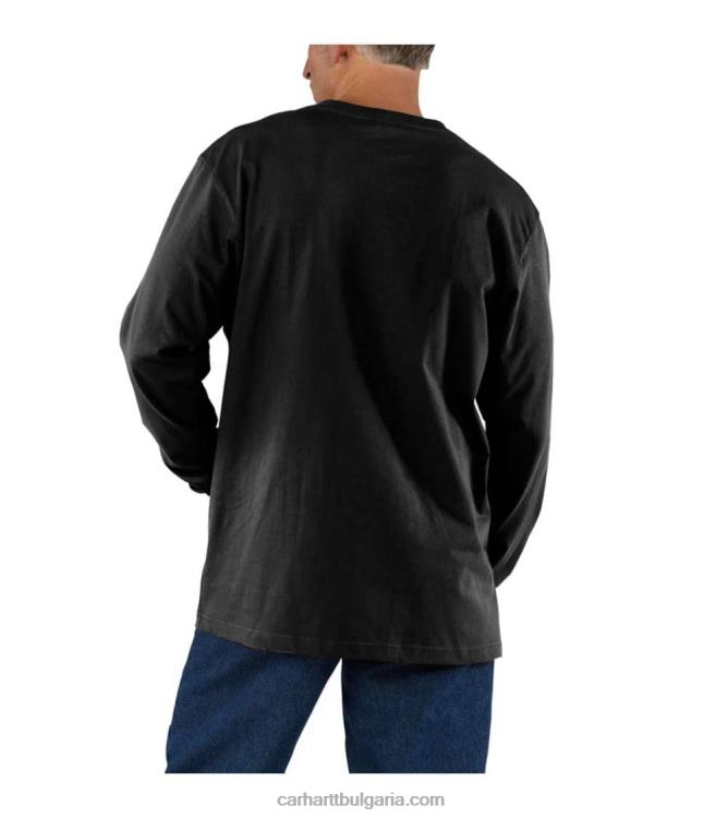 XD68N123 мъже широка тежка тениска с дълъг ръкав и джоб черен Carhartt