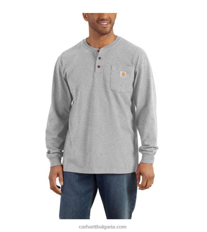 XD68N126 мъже широка тежка тениска с дълги ръкави и джобни хенли черен Carhartt