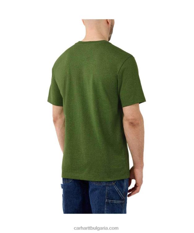 XD68N127 мъже спокойна тежка тениска с къс ръкав и графично лого алпийски син хедър Carhartt