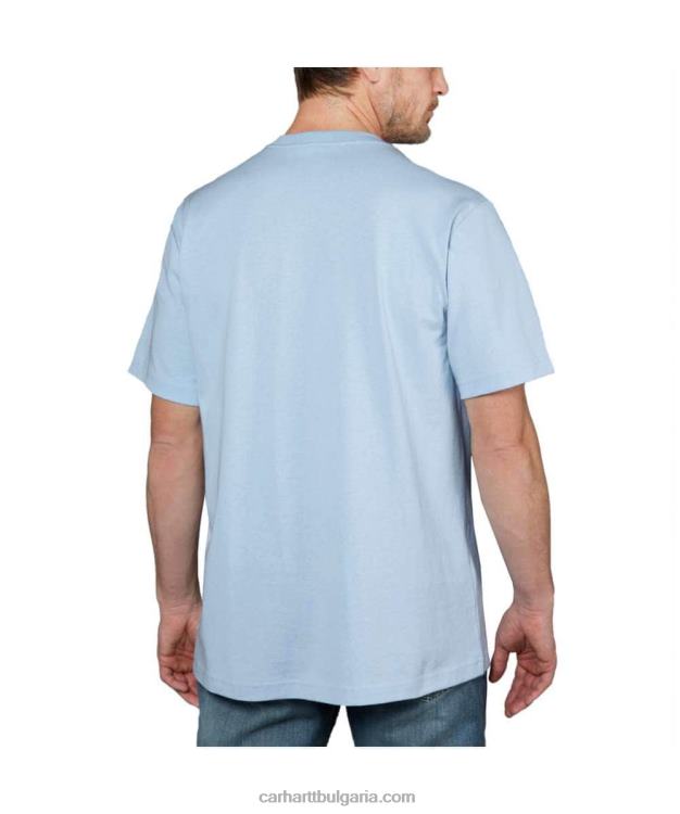 XD68N127 мъже спокойна тежка тениска с къс ръкав и графично лого алпийски син хедър Carhartt