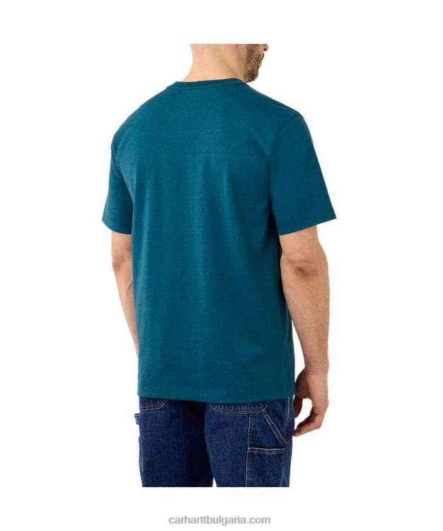 XD68N127 мъже спокойна тежка тениска с къс ръкав и графично лого алпийски син хедър Carhartt