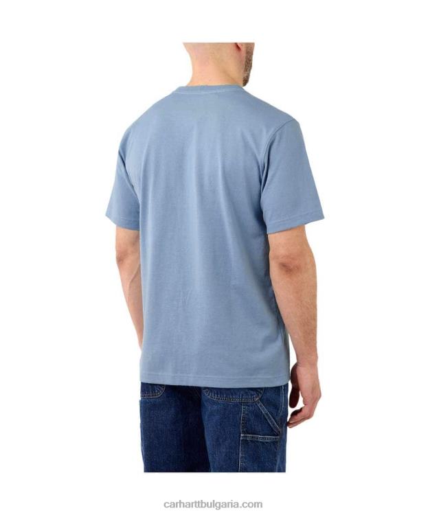 XD68N127 мъже спокойна тежка тениска с къс ръкав и графично лого алпийски син хедър Carhartt