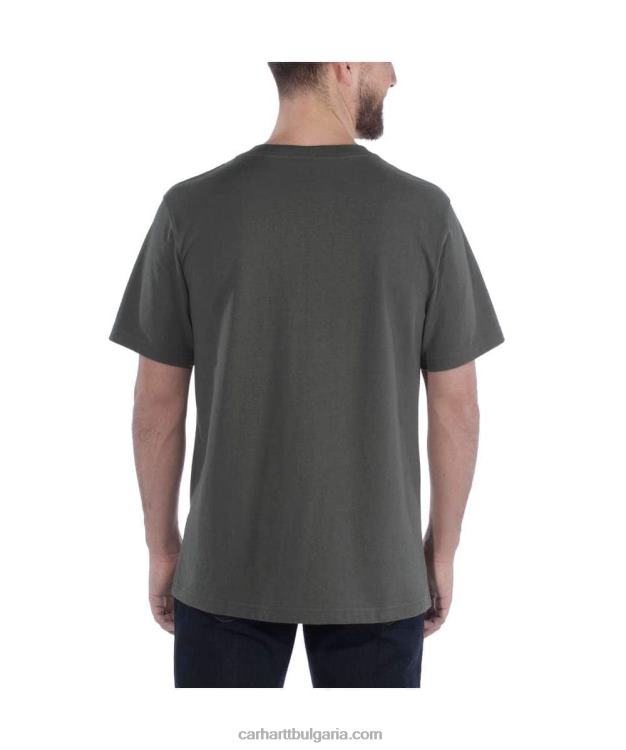 XD68N127 мъже спокойна тежка тениска с къс ръкав и графично лого алпийски син хедър Carhartt