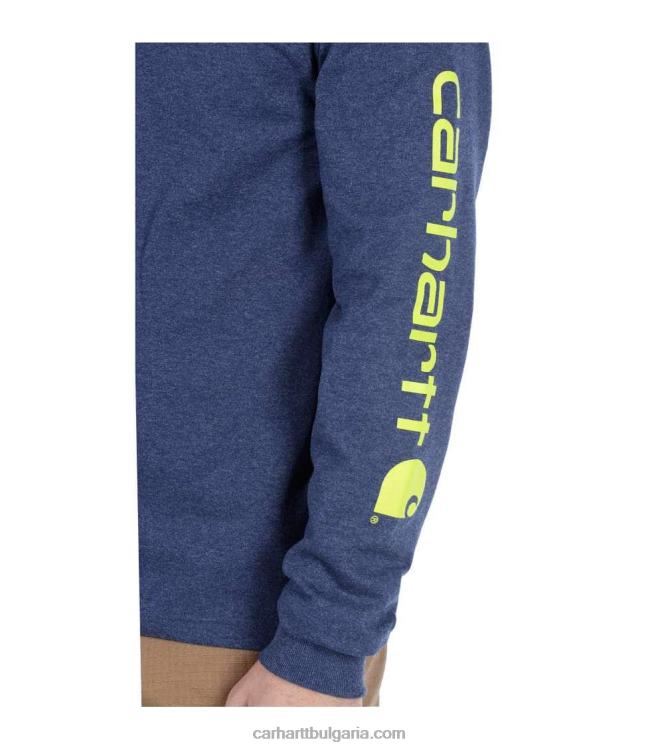 XD68N130 мъже спокойна тежка тениска с дълъг ръкав с лого и графичен ръкав черен Carhartt