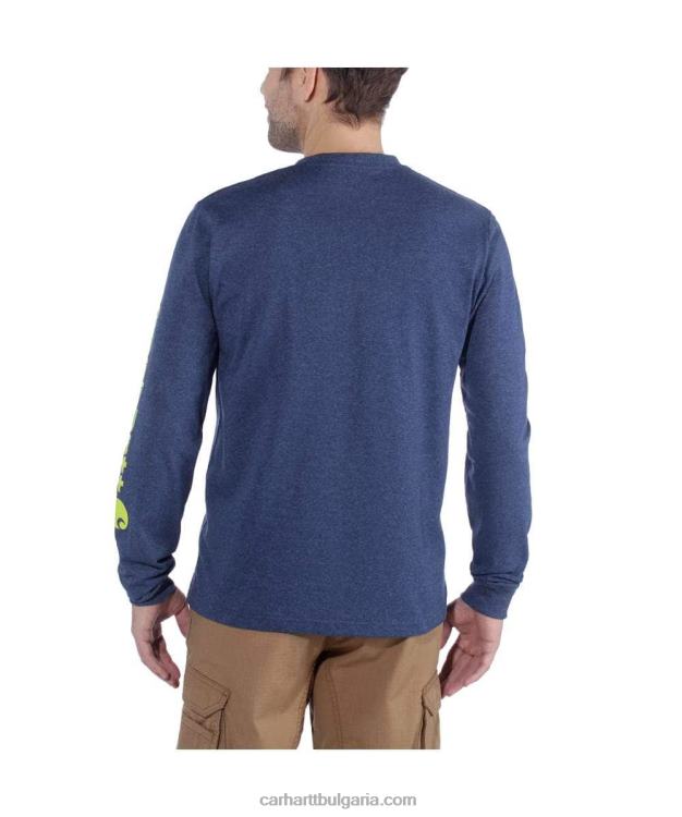 XD68N130 мъже спокойна тежка тениска с дълъг ръкав с лого и графичен ръкав черен Carhartt