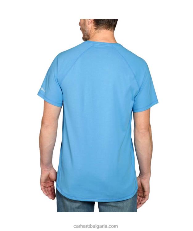 XD68N133 мъже принудително спокойна тениска със средно тегло с къси ръкави и графично лого лазурно синьо Carhartt