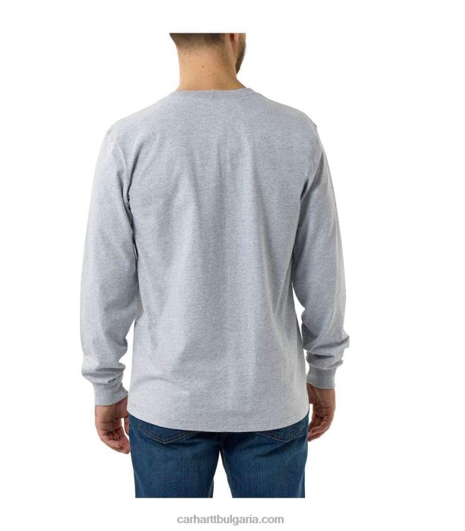 XD68N143 мъже спокойна тежка тениска с дълъг ръкав и надпис хедър сиво Carhartt